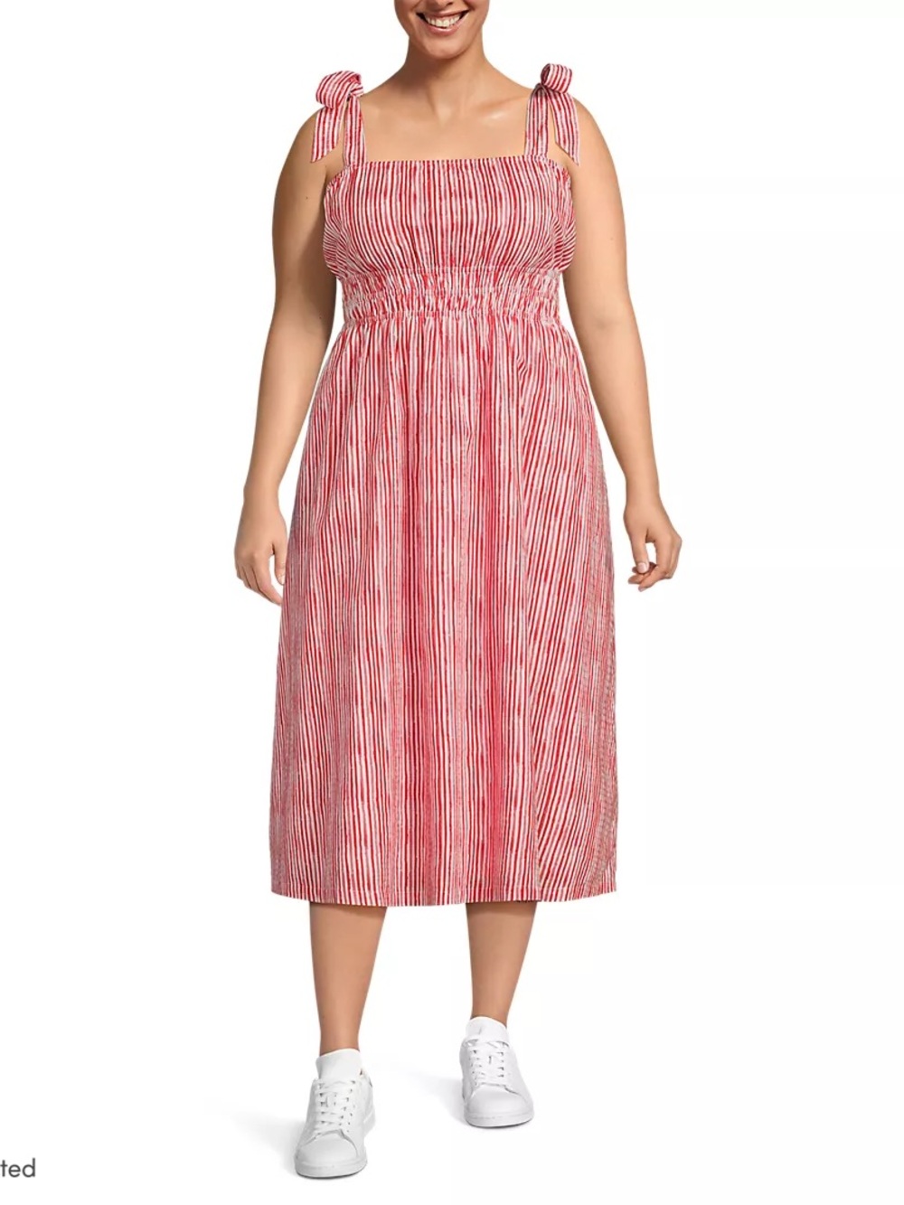 Lands End Women's Plus 100% Cotton Textured Tie Shoulder Midi Dress - Size 2X
